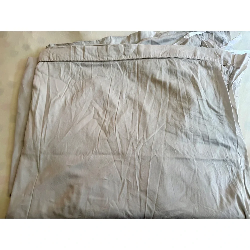 De Medici Fine Italian Luxe King Duvet Cover Light Grey Hemstitch Linen Bedding